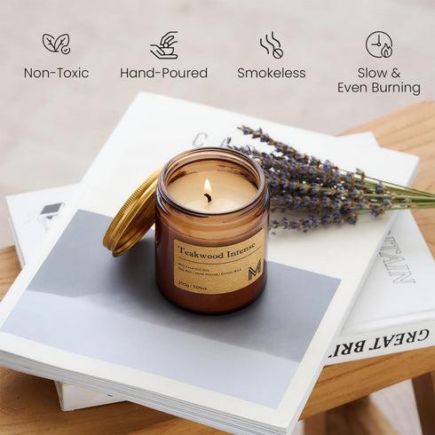 Set M&SENSE Teakwood Intense Scented Christmas Candle Gift, Aromatherapy Candle for Women, Soy Wax Candles Home