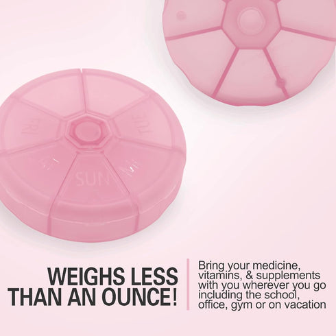 sneovvin (Pack 2) 7 Portable Weekly Pill Organizer of Day Container,Round Case Travel Friendly,Daily Week Pill