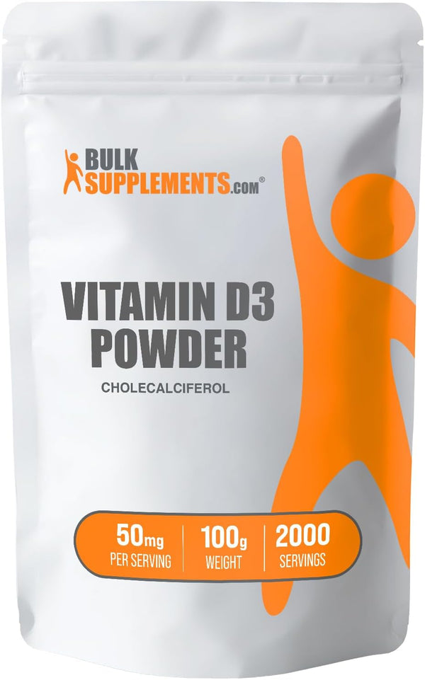 Vitamin D3 Powder by BulkSupplements.com - 5000 IU, Gluten Free, 50mg per Serving, 100g (Pack of 1)