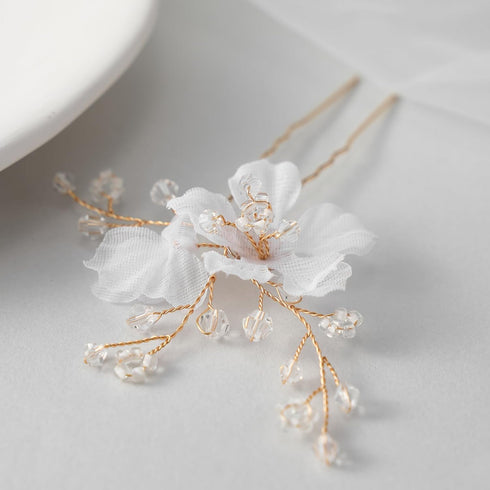 SWEETV 3Pcs Bridal Hair Pins, White Flower Hair Pieces Wedding Side Combs Accessories for Bridesmaids