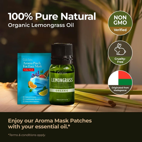Gya Labs Organic Lemongrass Essential Oil - 100% Pure Natural Oil for Skin, Hair, Aromatherapy Diffuser (0.34 Fl Oz)