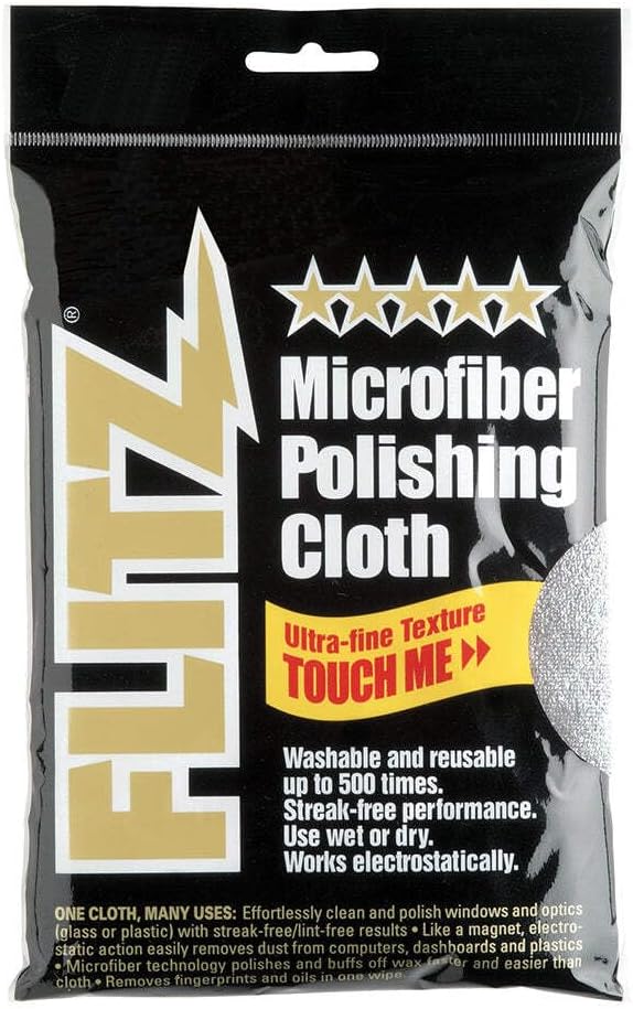 Flitz Premium Microfiber Polishing Cloth (400 GSM), 16" x 16" USA-Made Grey Lint Free Cleaning Cloth