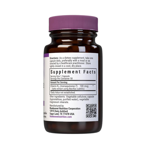 Vitamin K2 (as Menaquinone-7) - 100 mcg from natto extract, Kosher vegetable capsules