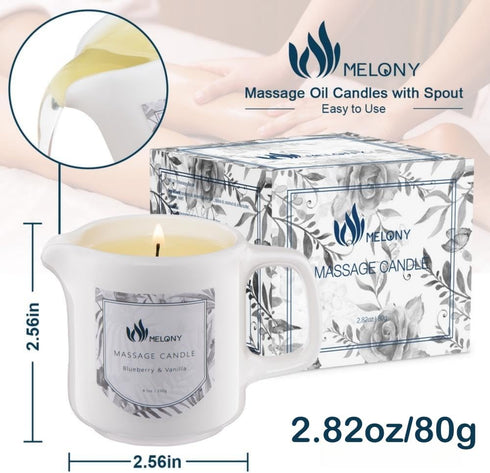 MELONY Soy Massage Oil Candle | Blue & Vanilla | 2.82 OZ | Intensive Skin Treatment Candle