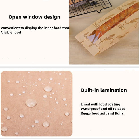 XZJMY 50 Pack 23"x4"x1.6" 64 Paper Bread Bag,Baguette Kraft Bags Bakery Storage Bag with Clear Front Window and Pcs