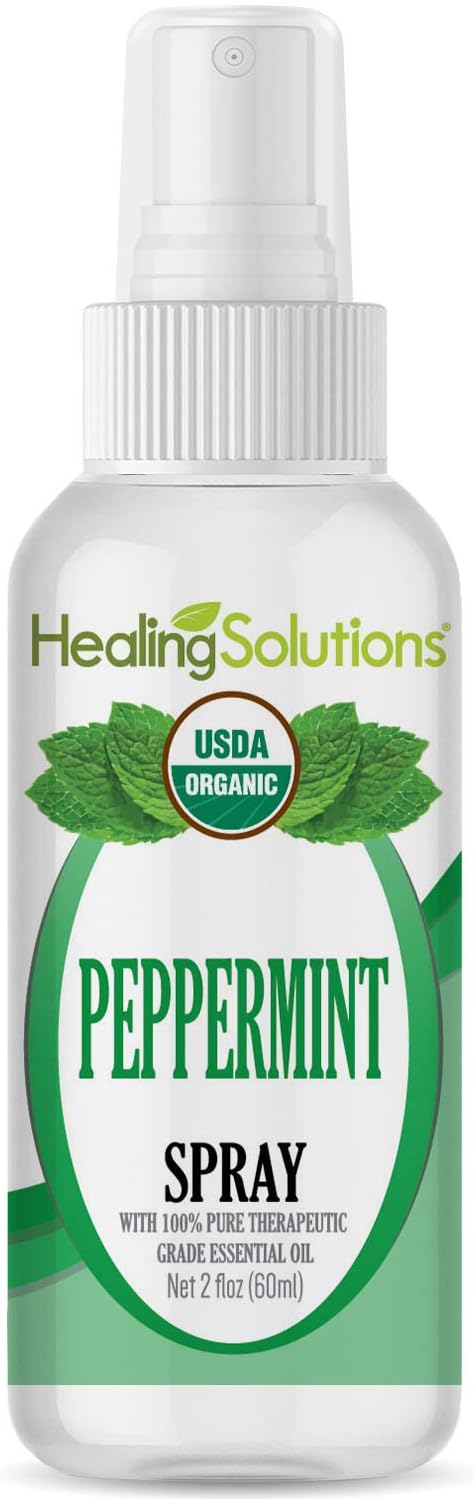 Healing Solutions Organic Peppermint Spray, Certified USDA Organic, Water Infused with Peppermint Essential Oil, 2 Ounce