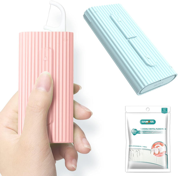 LIAMOSS Dental Floss Pick Dispenser, 120 Count Pink/Blue Flossers for Adults, Best Dental Tools