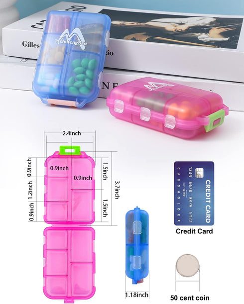 2 Pack Travel Pill Organizer, Pill Box for Purse, 10 Compartments Container by M Muchengbao