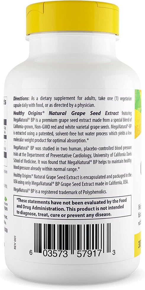 Healthy Origins MegaNatural BP-Grape Seed Extract, 300 mg - Blood Flow Support, 150 Veggie Capsules