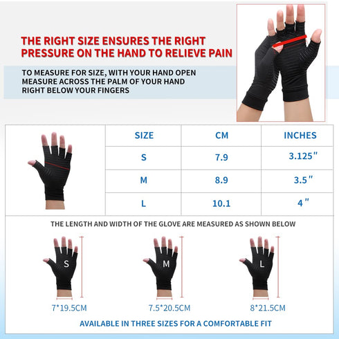 Copper Compression Arthritis Gloves - Best Copper Infused Fingerless Gloves for Pain Relief and Healing for Arthritis