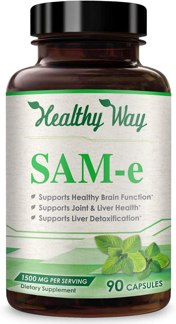 1500mg SAM-e Supplement, High Strength S-Adenosyl-L-Methionine Capsules for Joint Brain Liver Mood Support (90 Count)