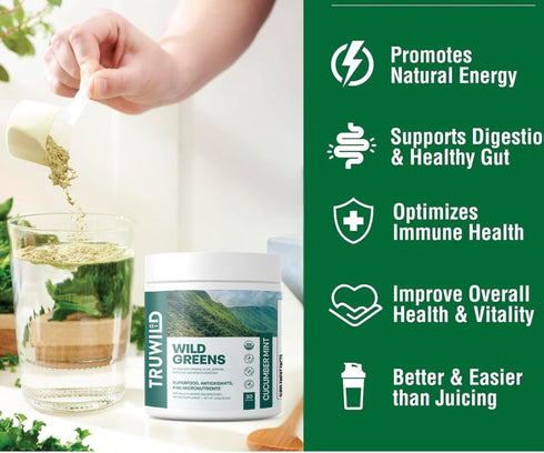 TruWild Greens Superfood Cucumber Powder, 22+ Greens & Anti-Oxidants, 30 Servings Per Tub