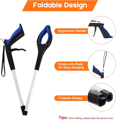 TOPGROT 2-Pack 34" 360 4" Grabber Reacher Tool, Foldable Reacher Grabber Pickup Tool with Anti-Slip Rotating Jaw