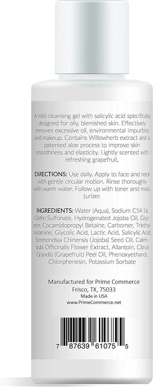 promesse Grapefruit-Scented Acne Control Facial Cleanser - Anti-Aging Exfoliating Wash with Glycolic & Salicylic Acid,
