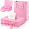 Zonon Back to School Gift Boxes, 9 x 7 x 3'' Luxury Gift Bags with Lid, Ribbon, Greeting Card, Tissue Paper (Pink)