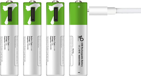 4 Pack AAA Rechargeable Batteries, Lithium-ion 750mWh, 1.5V with USB Type C Port Charger