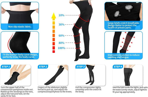 XUANSHOW 20-30mmHg Compression Pantyhose for Women, Medical Compression Stockings, High Waist Opaque Compression Tights