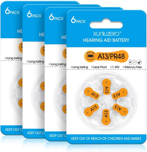 XUNIUZERO Hearing Aid Batteries Size 13, Mercury Free (24 Count), Zinc Air Batteries,