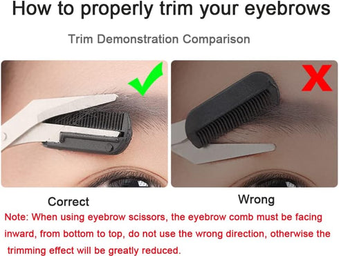 Professional Precision Eyebrow Trimmer Scissors with Comb, Black Silver Tone, Grooming for Men Women.