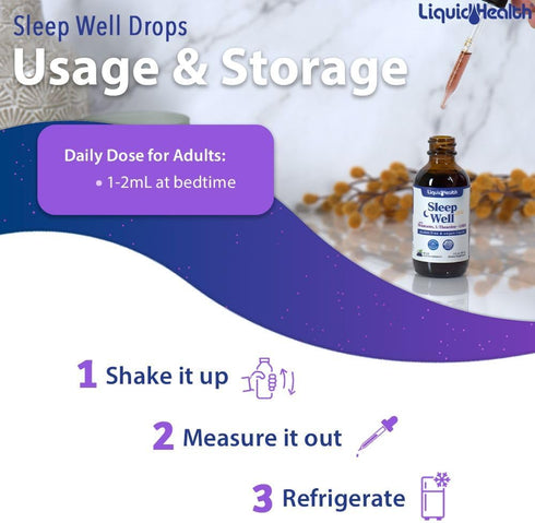 LIQUIDHEALTH Sleep Well Natural Sleep Aid Melatonin Drops, 2 oz, Vegan, Sugar-Free, Drug Free