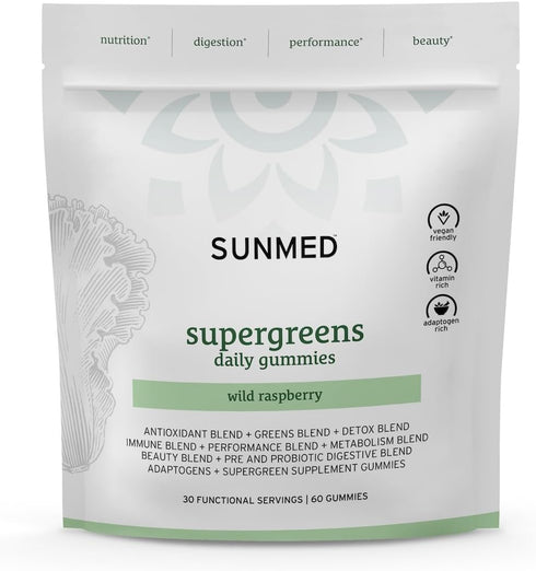 Supergreens Daily Gummies, 60 Count Wellness Blend with Ashwagandha, Probiotics, Detox & Antioxidants