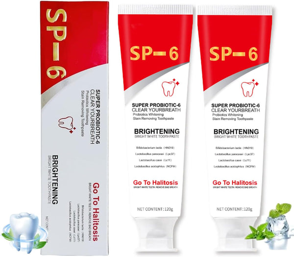 2Pcs Super Probiotic SP-6 Toothpaste, Whitening Toothpaste for Fresh Breath and Deep Cleaning Care
