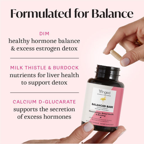Winged Wellness Balanced Babe | Hormone Balance & Estrogen Detox for Women | 60ct, 100mg DIM, 100mg Calcium D-Glucarate