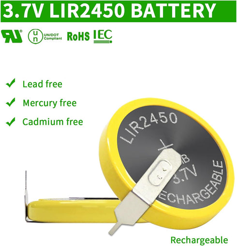 EEMB 5PCS LIR2450 120mah 3.7V Rechargeable Lithium-ion Coin Button Cell Batteries with Solder Tabs