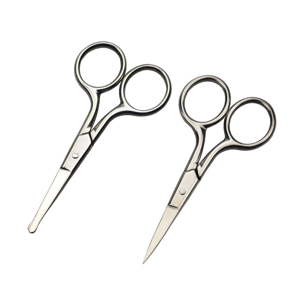 Professional Grooming Scissors, Stainless Steel Fine Straight Tip Scissors, 3.5” for Facial Hair Removal (2 Pieces)