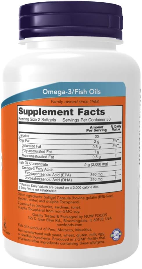 NOW Foods Omega-3 Softgels, 100 Count for Heart Health