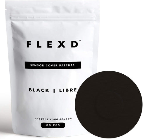 Flexd Libre 3 Sensor Covers, Waterproof Freestyle Adhesive Patches, Black, Pack of 30, Round