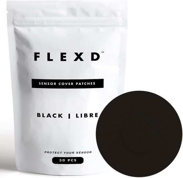 Flexd Libre 3 Sensor Covers, Waterproof Freestyle Adhesive Patches, Black, Pack of 30, Round