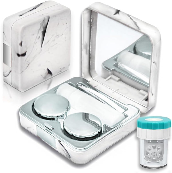 Contact Lens Case with Cleaner Washer, Portable Cute Eye Contacts Applicator Removal Tool Kit with Mirror (Silver)