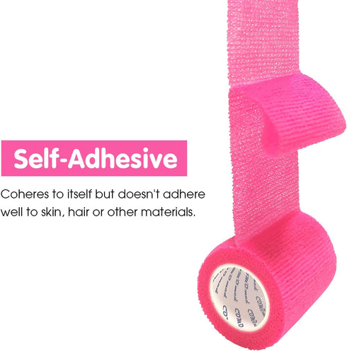Self Adherent Cohesive Bandage - 4"x5 Yards, Hot Pink, 12 Rolls for First Aid, Athletic Tape