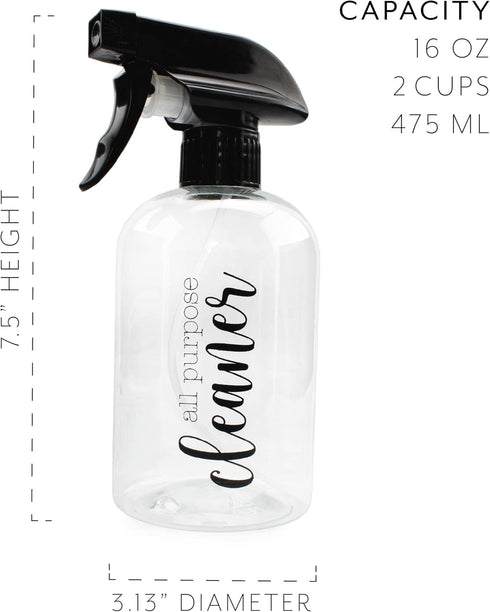 Cornucopia Plastic Cleaning Spray Bottles, Set of 4, 16oz Refillable Trigger Sprayers with Labels