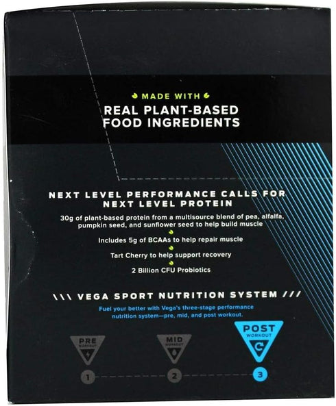 Vega Sport Premium Vegan Protein Powder, Vanilla - 30g Plant Based Protein, 5g BCAAs, Low Carb, 12 x 1.6 oz Sachets