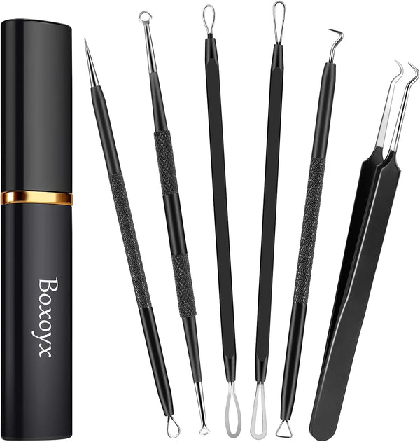 Pimple Popper Tool Kit - 6 Pcs Blackhead Remover Comedone Extractor Tool Kit with Metal Case for Quick Removal of