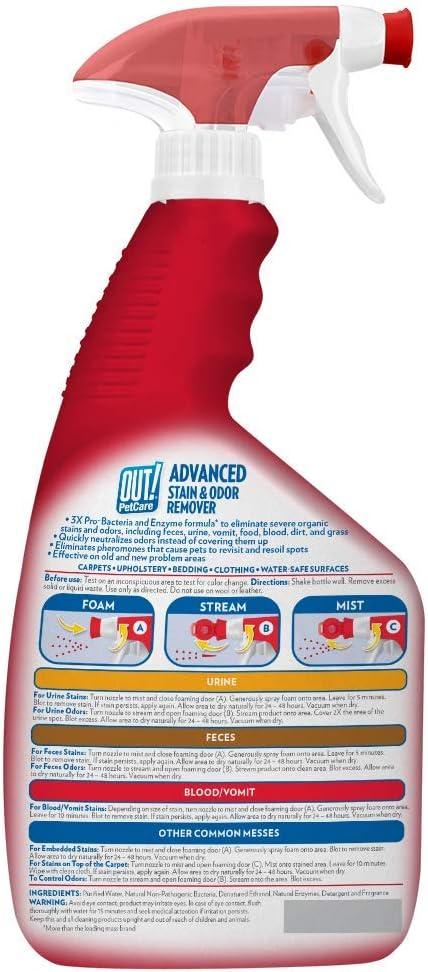 OUT! PetCare Advanced Stain and Odor Remover, Pro-Bacteria Enzyme Formula, 32 oz (Pack of 2)