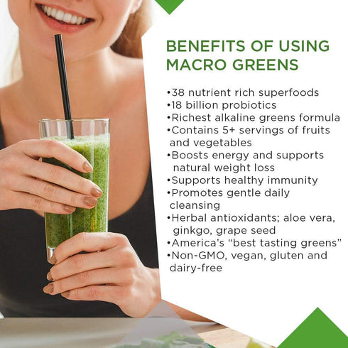 Macro Greens Powder - MacroLife Naturals, 38 Superfood Probiotic Antioxidant Supplement, 10oz (30 Servings)