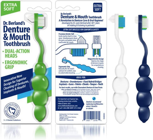 Dr. B Dental Solutions Ergonomic Denture Toothbrush, Extra Soft Bristles for Implants & Overdentures, Single Pack
