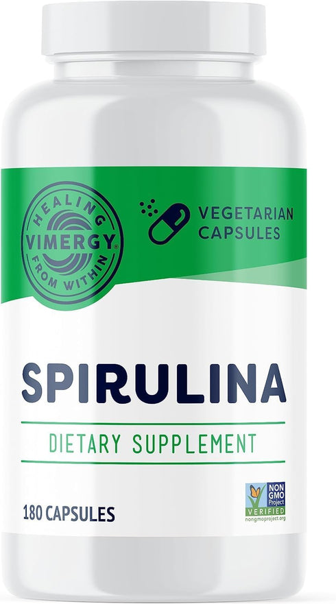 Vimergy Natural Spirulina Capsules, Super Greens Supplement, Non-GMO, Vegan, 180 Ct, USA Grown