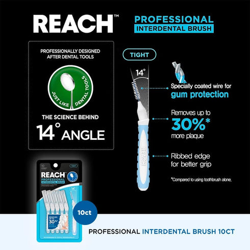 Reach Interdental Brush Cleaners, Tight, 10 Count, Sensitive Gum Protection, Plaque Remover