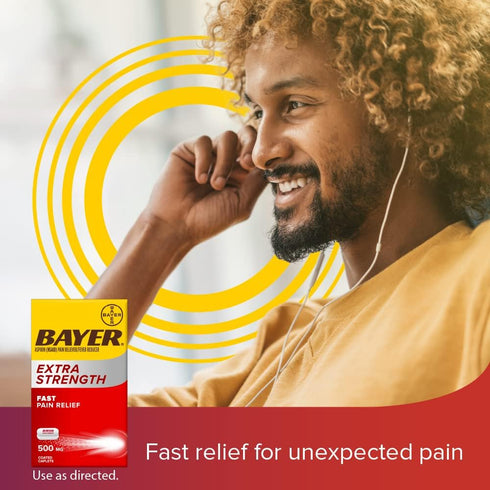 Bayer Extra Strength Aspirin 500 mg, Pain Reliever, 100 Coated Tablets for Headache, Muscle Pain