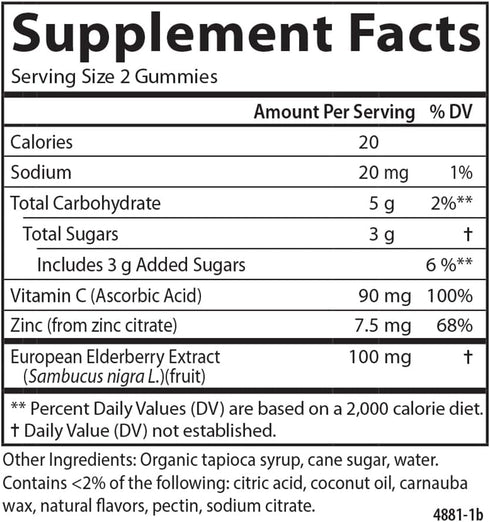 Carlson Black Elderberry Gummies with Vitamin C & Zinc, Immune Support, 120 Gummies