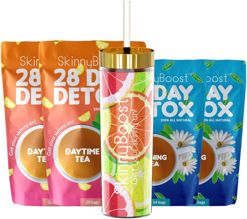 Skinny Boost Tea Kit-2 Pack-2 Plus Free Fruit Slice Tumbler- 2 Daytime