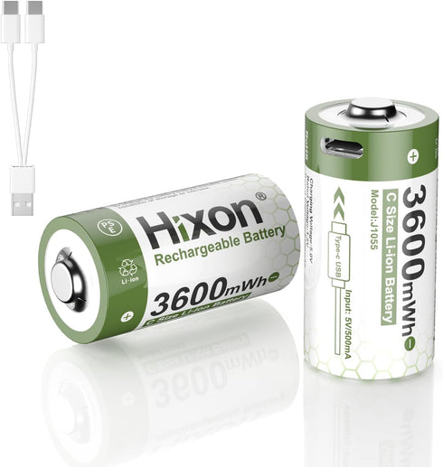 Hixon 1.5V USB Rechargeable Lithium Batteries C Size, 3600mWh Rechargeable C Battery, Charges