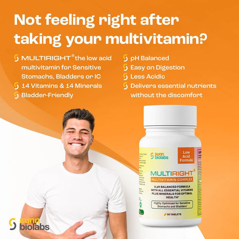 SUNN BIOLABS 14 14 90 MULTIRIGHT | Low Acid MULTIVITAMIN | Bladder-Friendly | Vitamins & Minerals |, pH Balanced | Easy