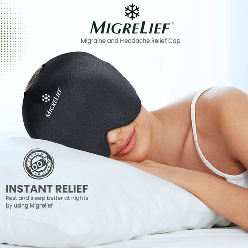 Migrelief Migraine Relief Cap - Black Ice Cap for Migraines and Headaches with 360 Degree Coverage - One Size