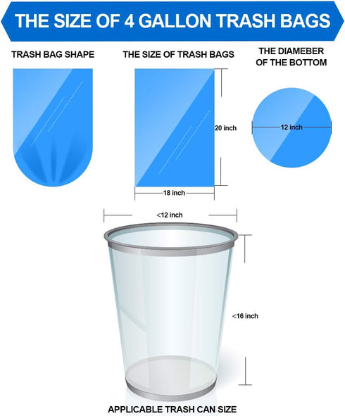 FORID Small Trash Bags, 4 Gallon Garbage Bags, 150 Counts, Thin Material, 5 Color for Office, Home Waste Bin