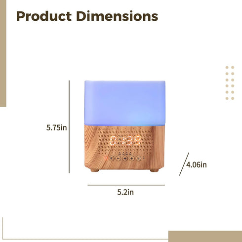 LUMINFLY 300Ml Essential Oil Diffuser Wireless Speaker, Alarm Clock, Night Light, Wood Grain, for Bedroom Living Room